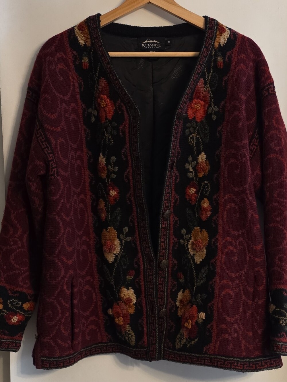 Icelandic Design Maroon Floral Embroidered Cardigan Jacket